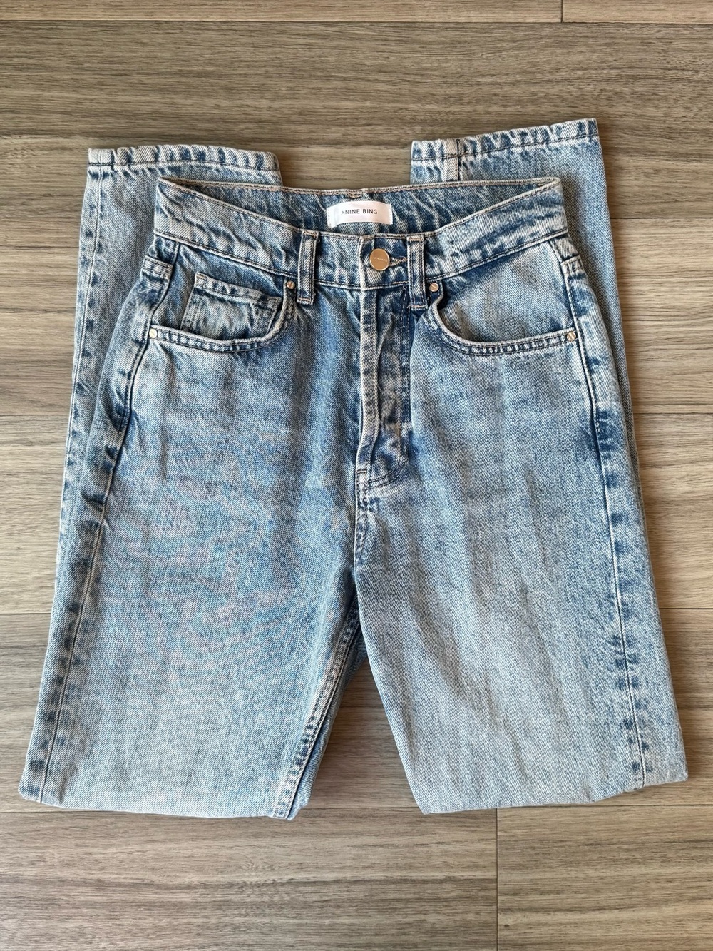 Anine Bing Jeans Light Wash High Rise Button Fly Straight Leg Denim Size 24